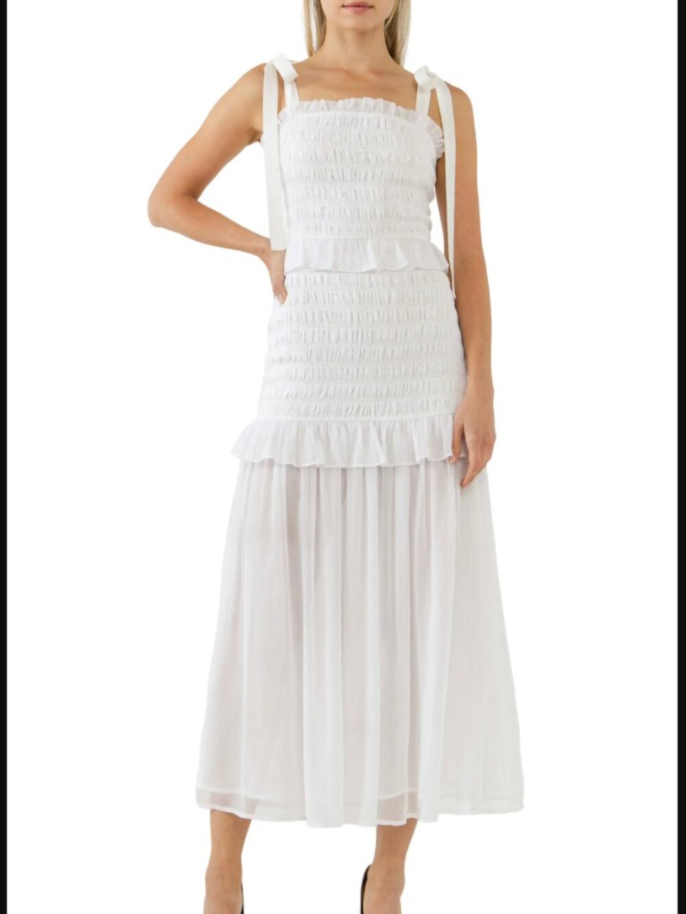 Endless Rose White Smocked Maxi Dress Sorority Rush Ethereal Bridal Cottagecore